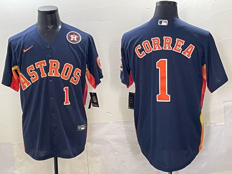 Men 2025 Houston Astros #1 Correa Blue Nike MLB Jersey 8201->cincinnati bengals->NFL Jersey